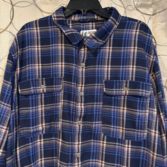 Marmot Mountain Works XXL Lightweight Flannel Button Up Shirt Blue Check Plaid - Picture 2 of 7